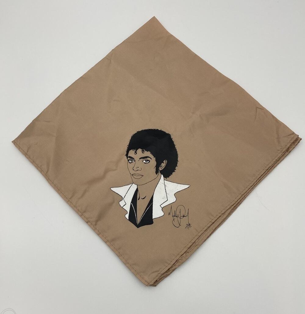 VINTAGE 1980s MICHAEL JACKSON Satin Scarf Bandana Bad Merch Tour Concert 20”